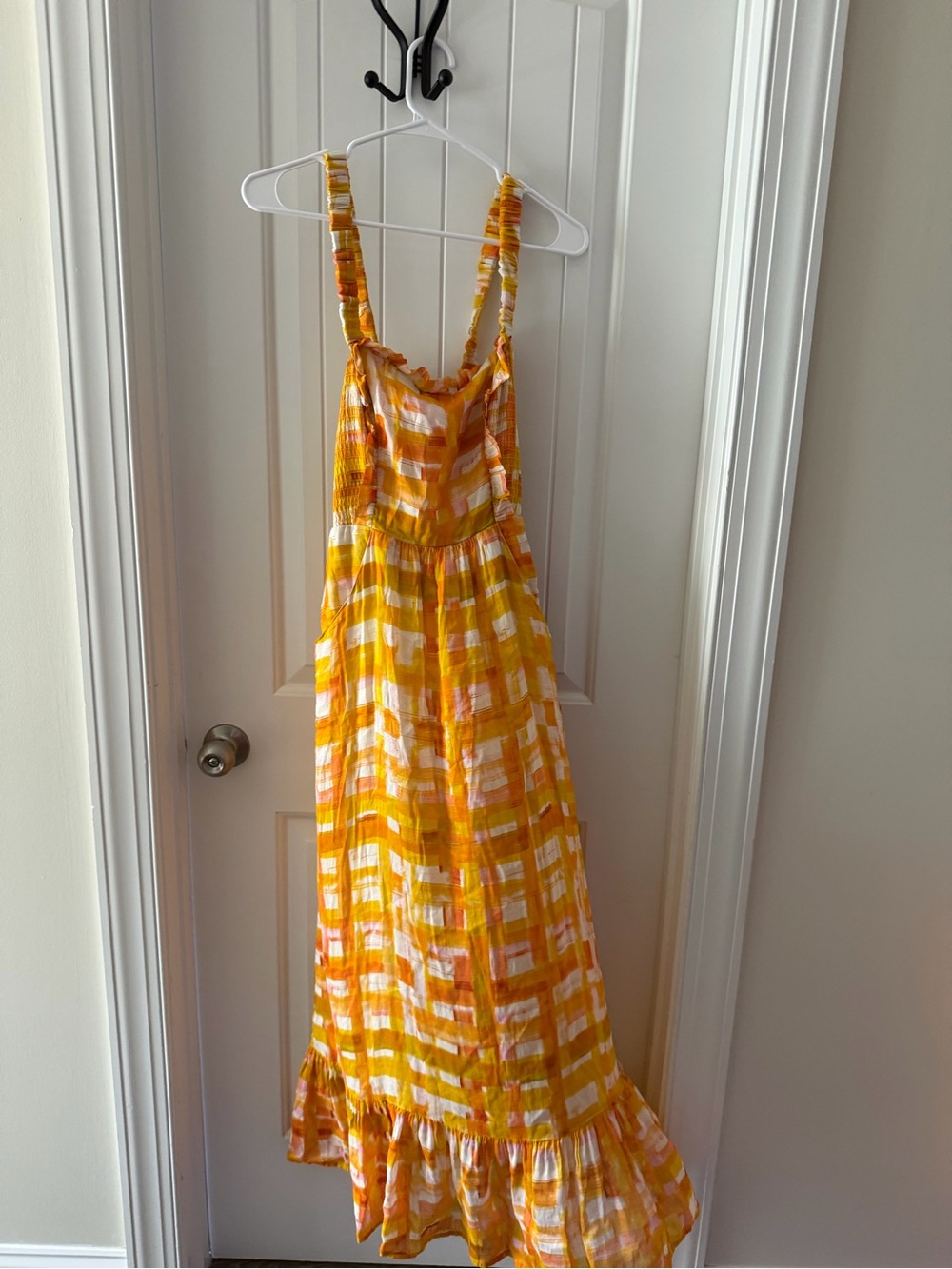 Marie Oliver Yellow and White Check Maxi Sundress